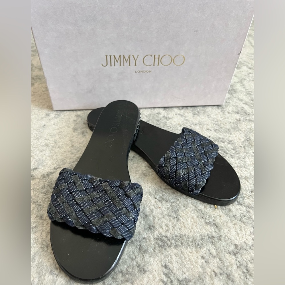 Jimmy Choo Navy and Black Woven Sandals